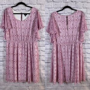 Torrid Pink/Purple & White Boho Print Flutter Sleeve Dress Plus Size 2X